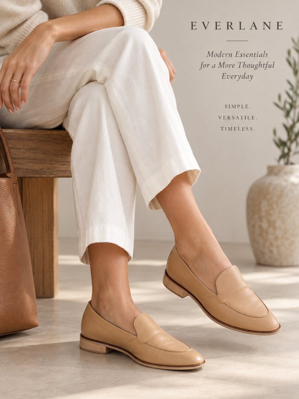 Everlane The Modern Loafer Camel Tan Leather Flats Size 8